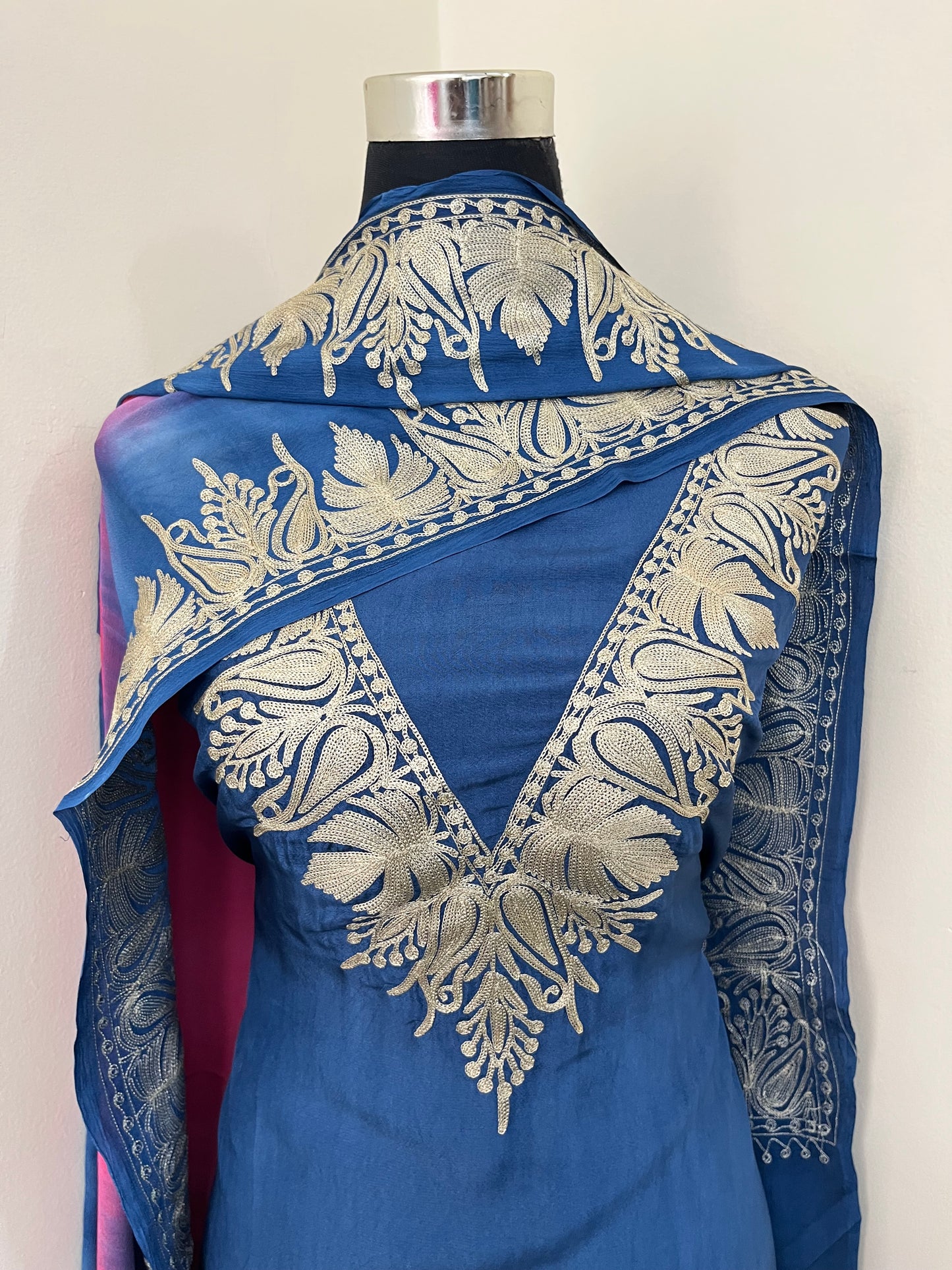 Sanam Electric Blue Silk Kashmiri Suit