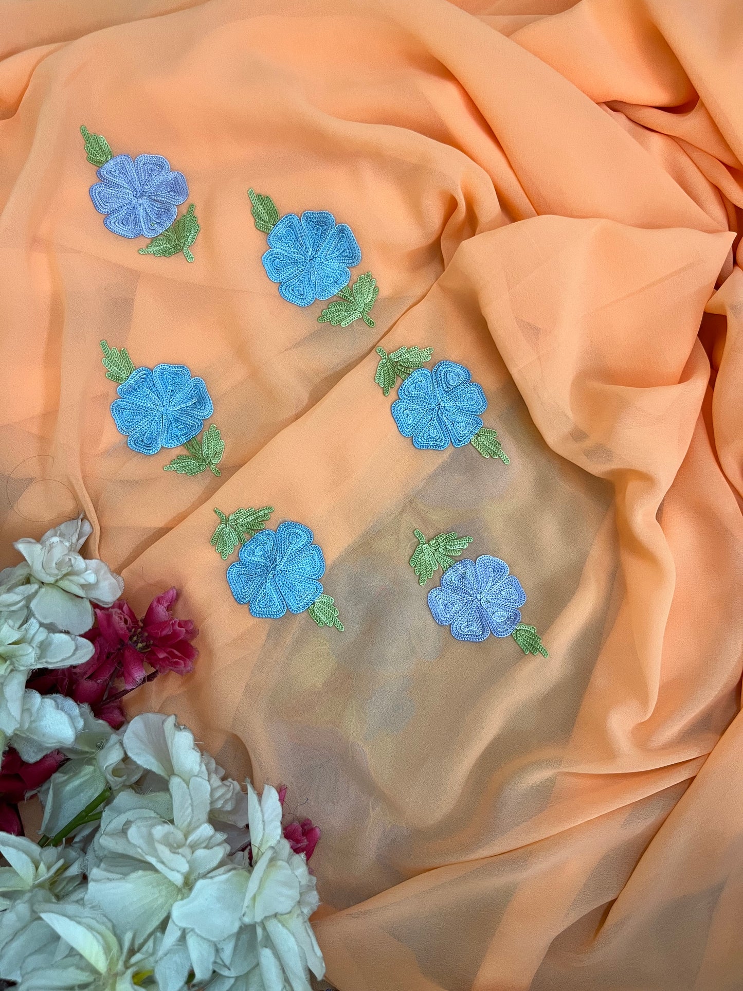 Light orange Georgette 3 Pc Aari Embroidered Suit