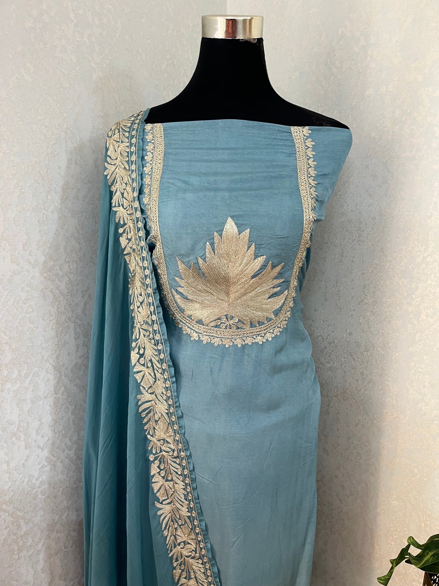 Soft Blue Tilla Kashmiri Silk Suit
