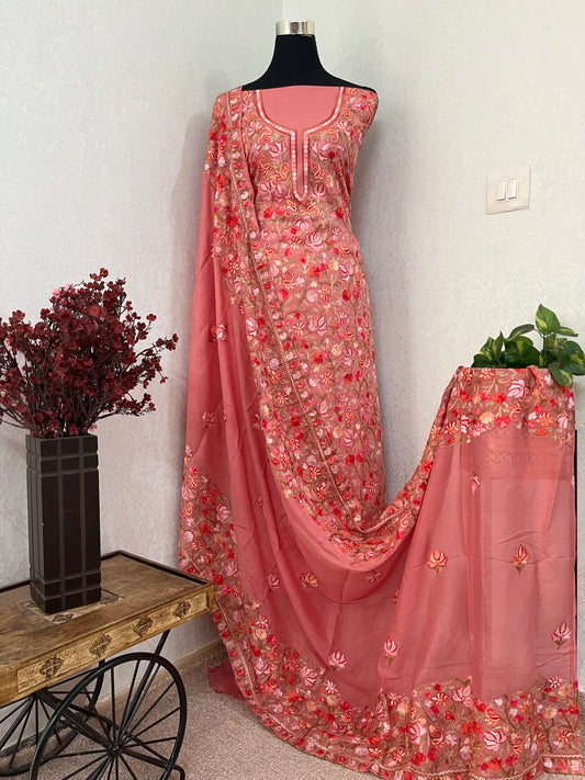 Pink Cotton Kashmiri Suit