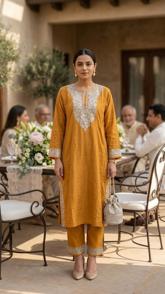 Orange Cotton Kashmiri Pheran Set (48)