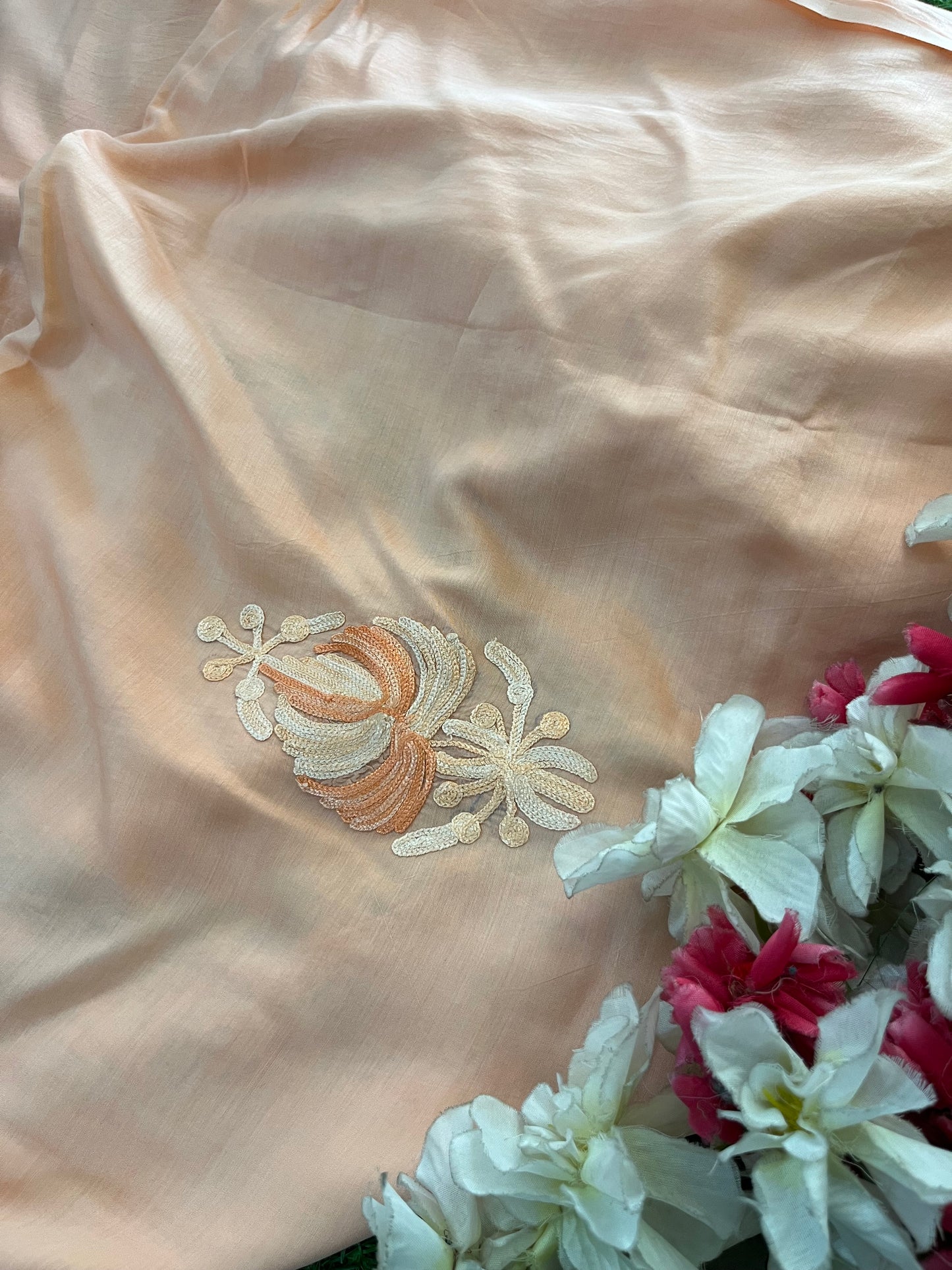 Soft Orange Mul Cotton Shibori Work Kashmiri 3pc Suit