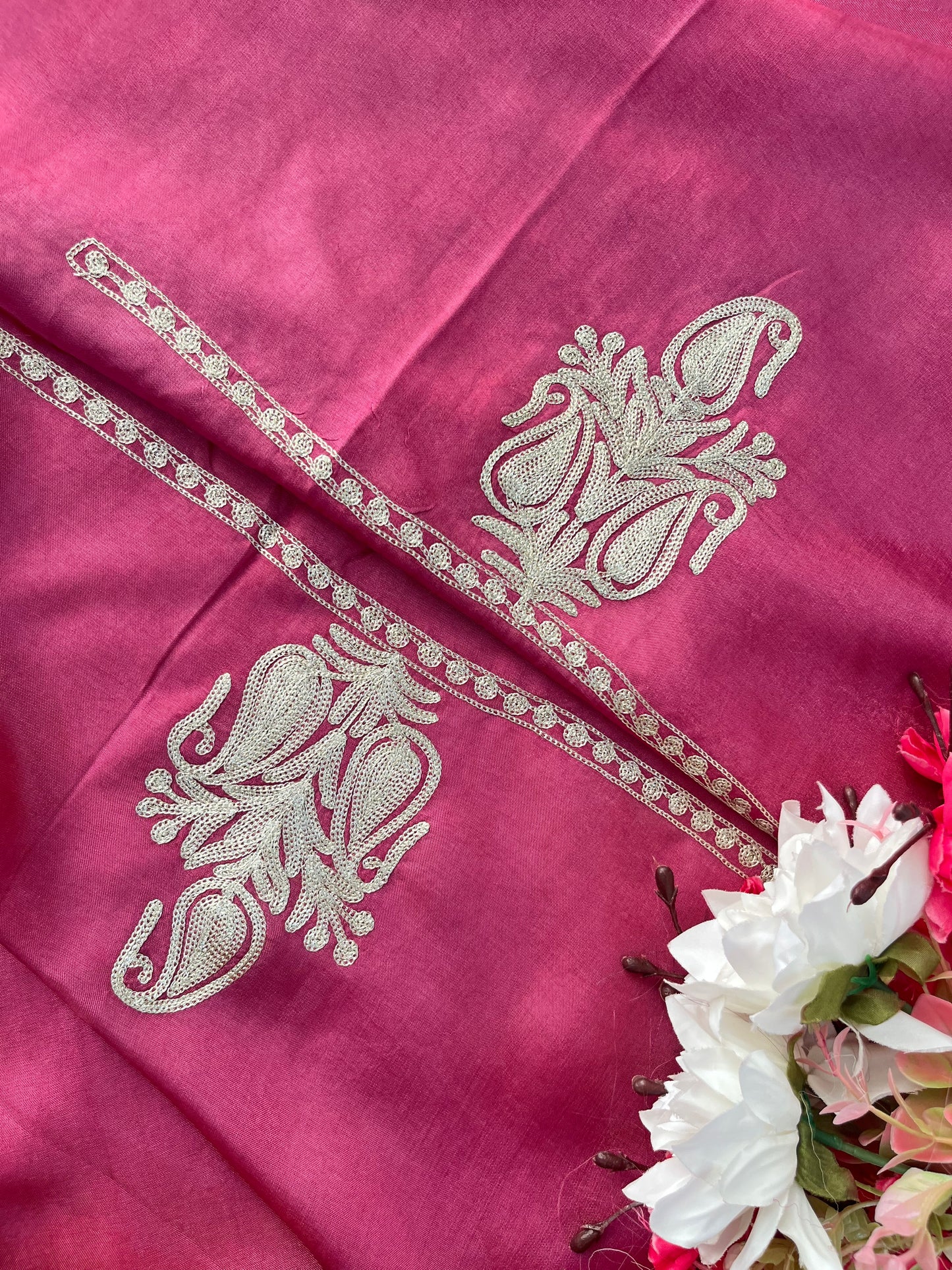 Onion Pink Silk Tilla Kashmiri Suit