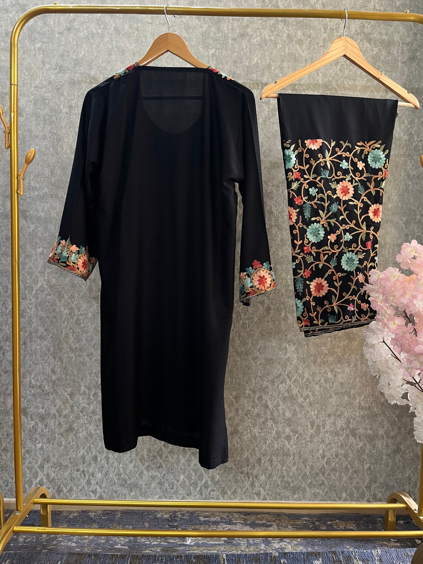 Black Cotton Stitched Co-ord Set(42)