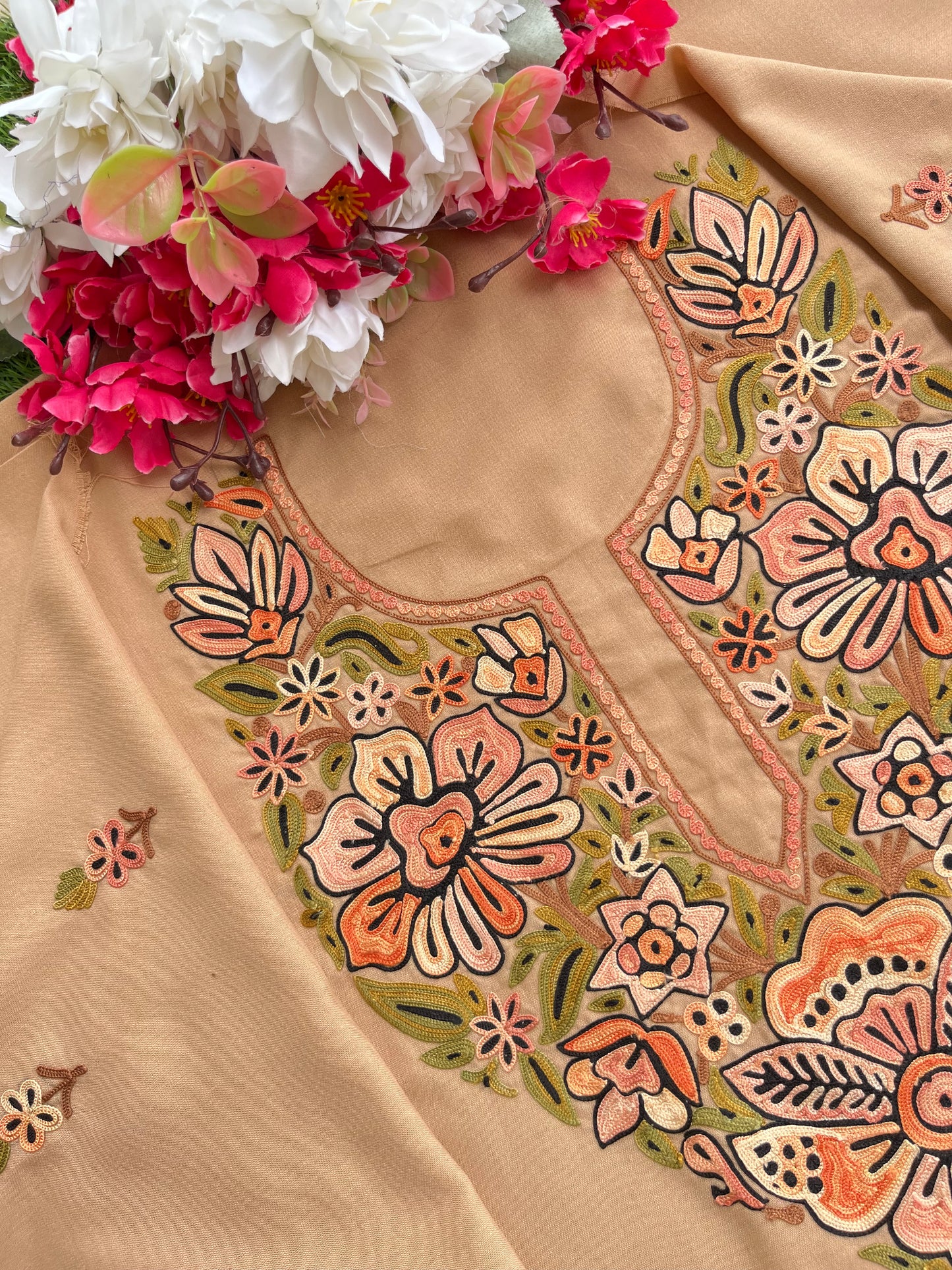 Beige Cotton Unstitched Cord Set