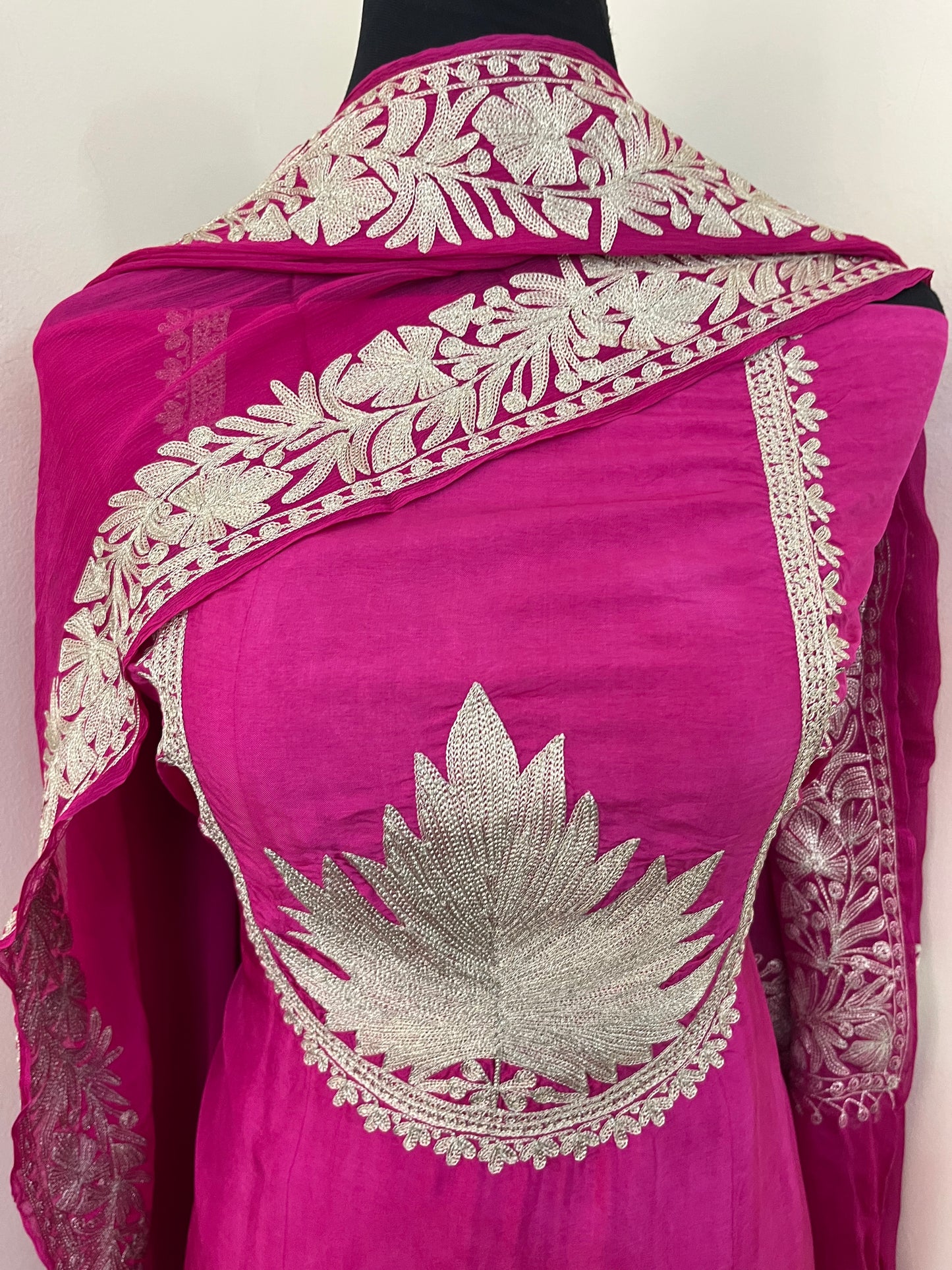 Sanam’ Fuchsia Pink Tilla Embroidered Suit material