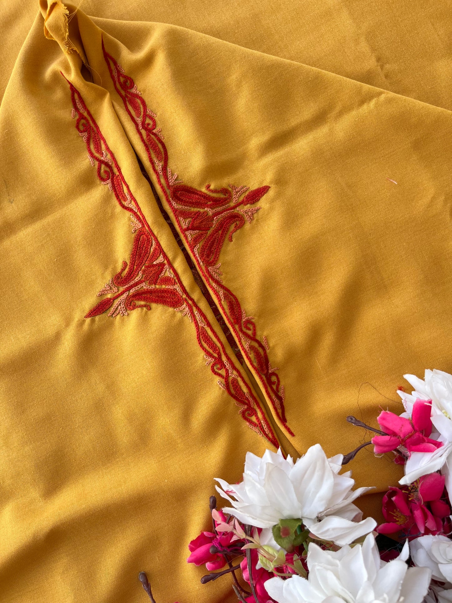 Yellow Cotton Two Piece Suit (Hand Embroidered)