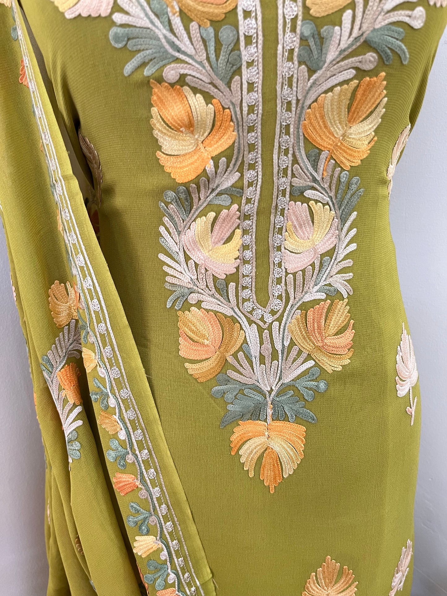 Pistachio Green Pure Georgette Kashmiri Suit