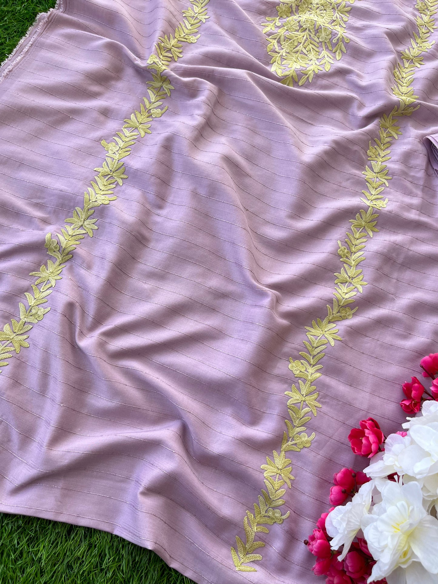 Lavender Muslin Cotton Striped Pattern Unstitched Co-ord Set