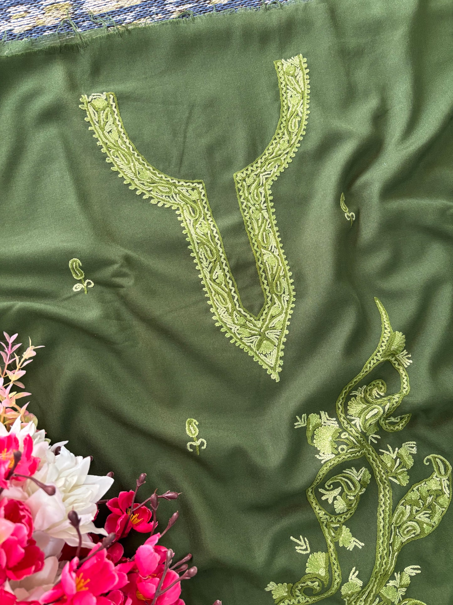 Cotton Green Two Piece Set (Hand Embroidered)