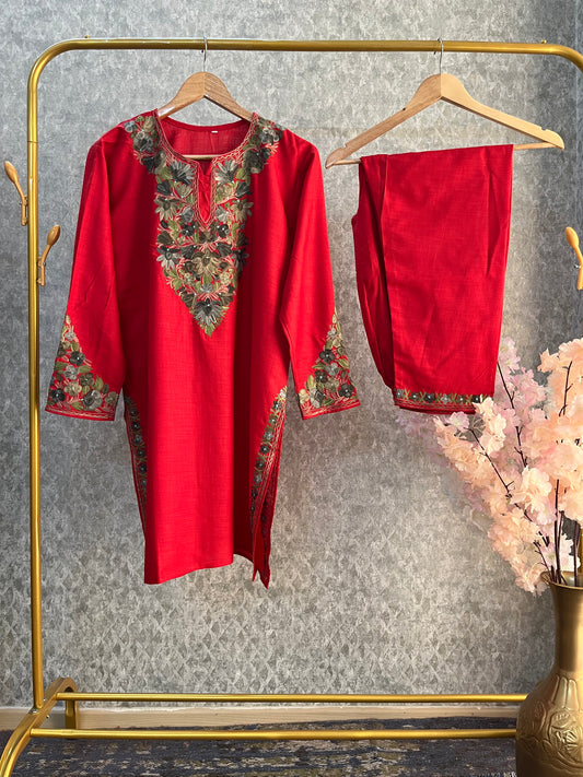 Red Cotton Stitched Co-ord Set (44)