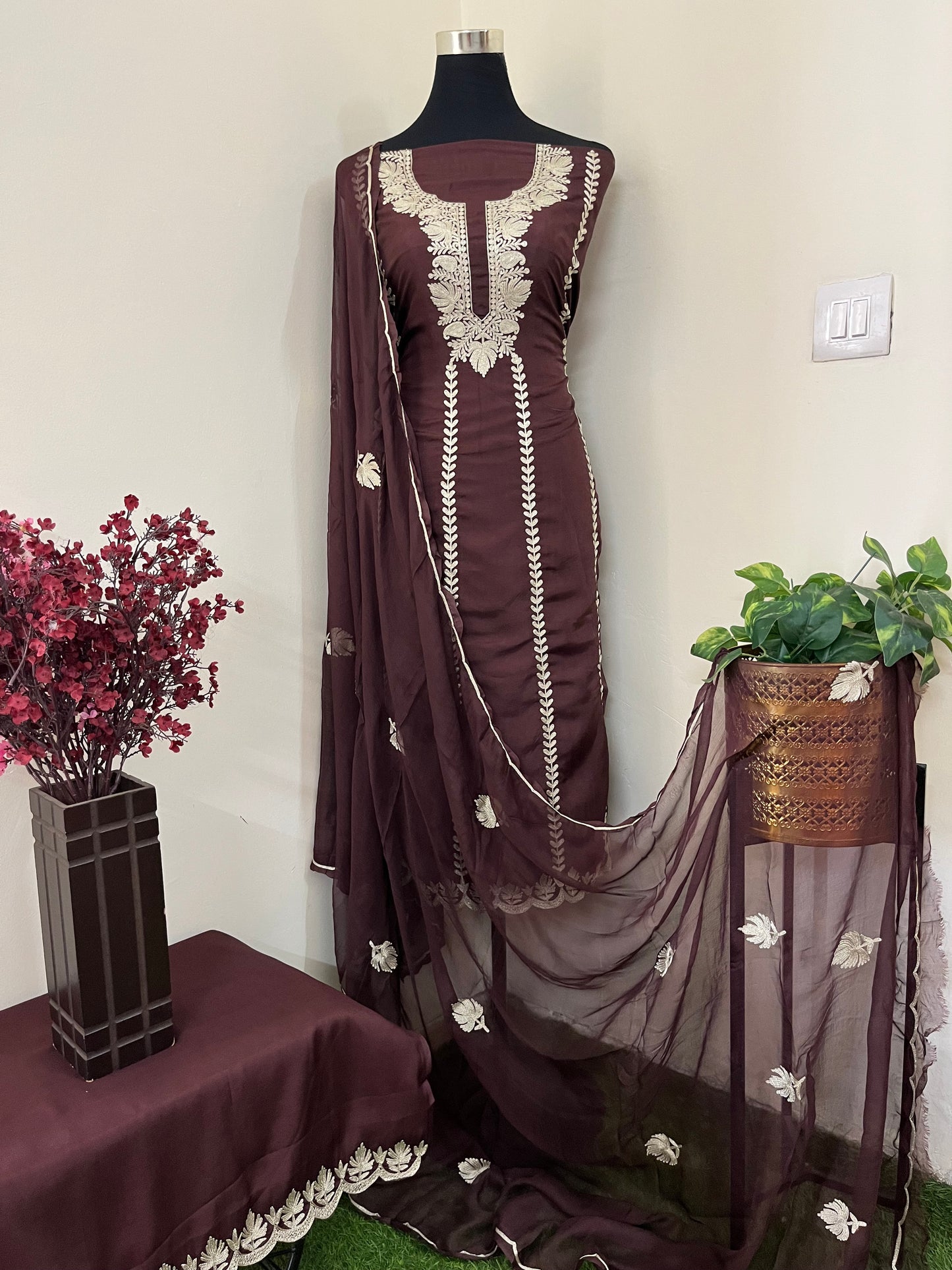 Sanam’ Orange Silk Tilla Embroidered Suit material