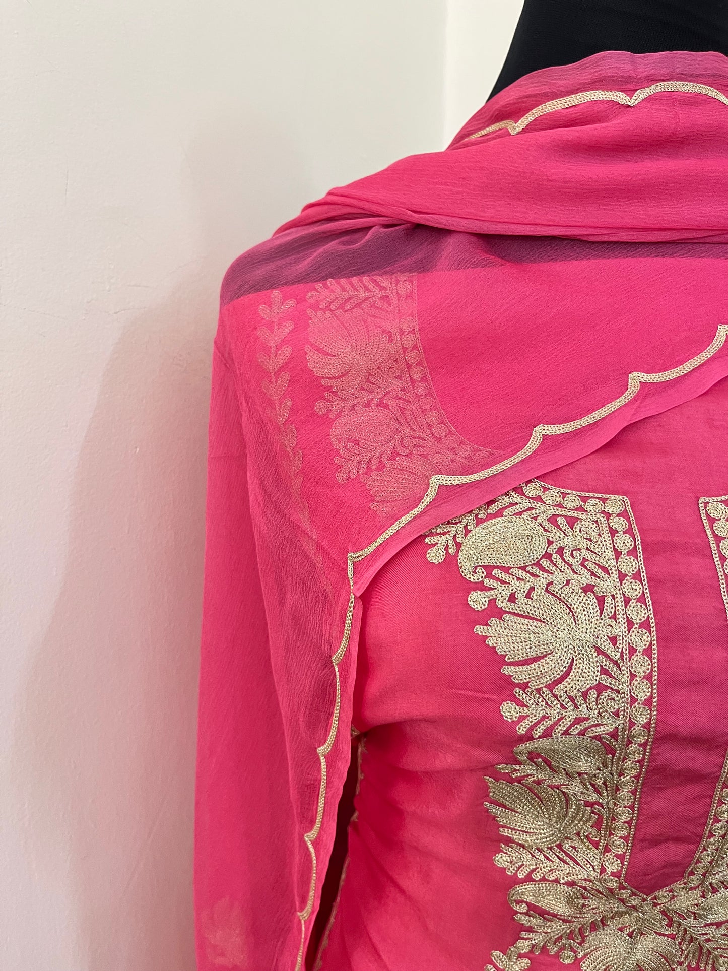 Rose Pink Sanam’ Silk Tilla Kashmiri Suit