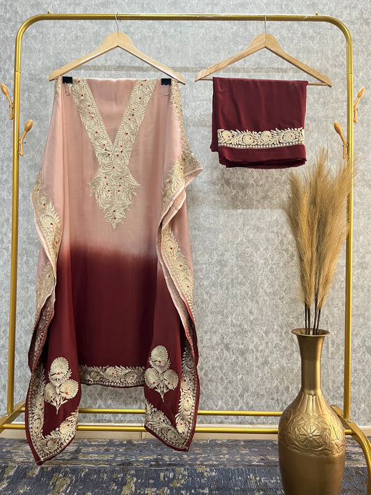 Crape Kashmiri Unstitched Kaftan Set