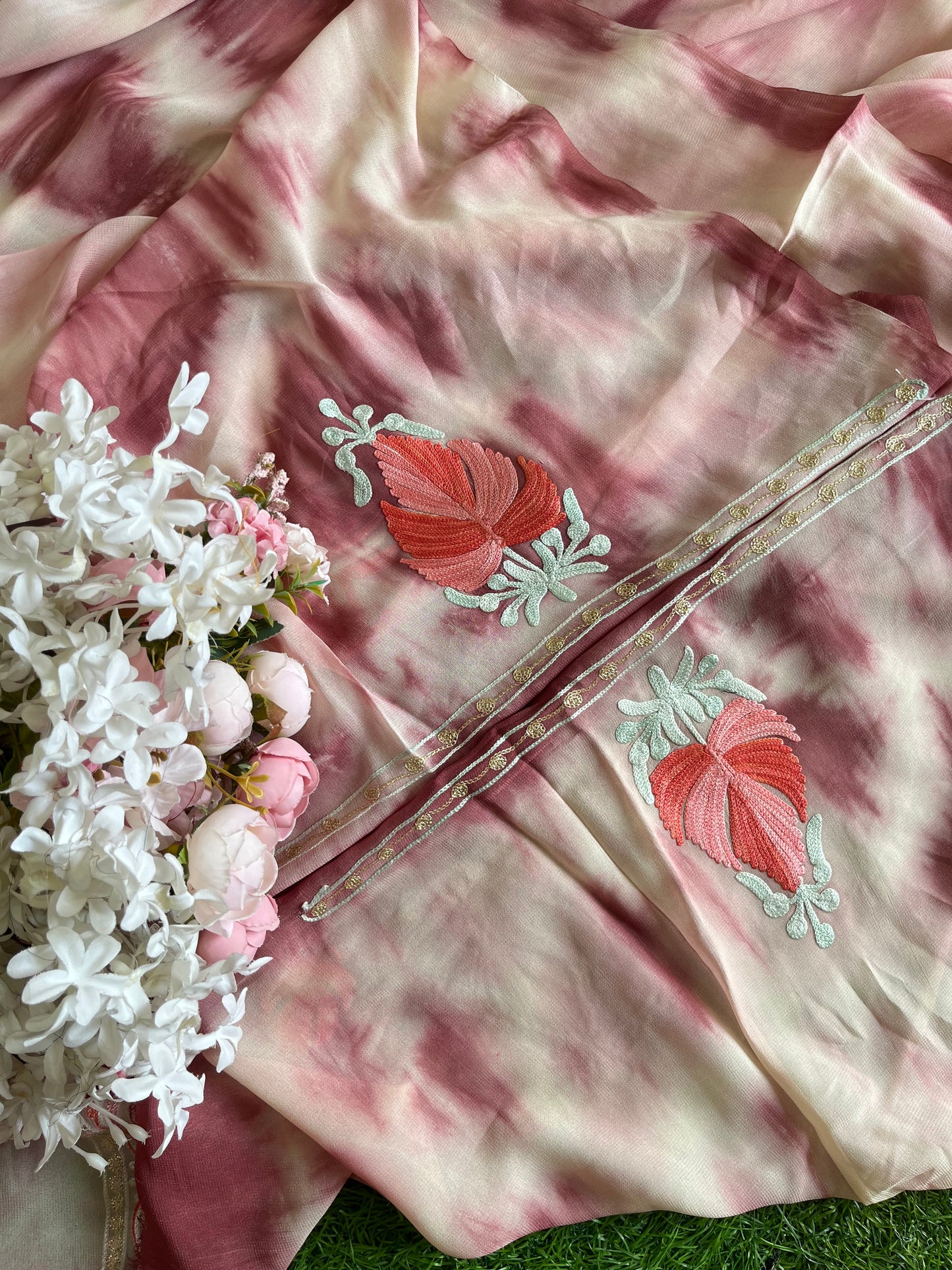 Coffee White Pure Georgette Ty Dy Kashmiri Suit