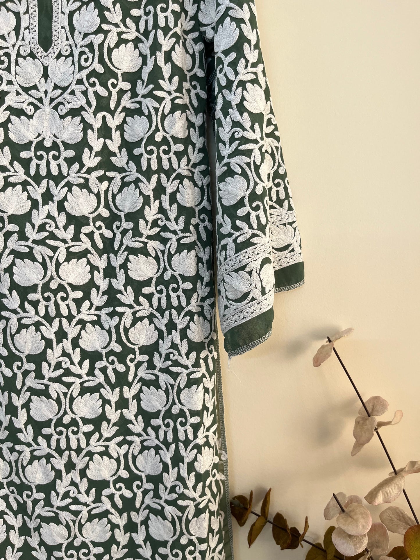 Georgette Front Back Jaal Kashmiri Semi Stitched Kurta