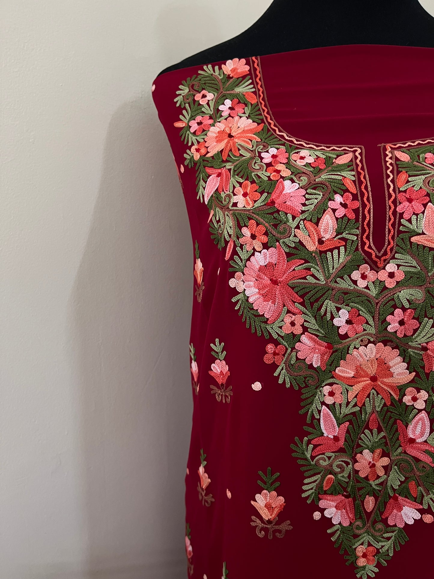 Maroon Georgette Kashmiri Kurta Material