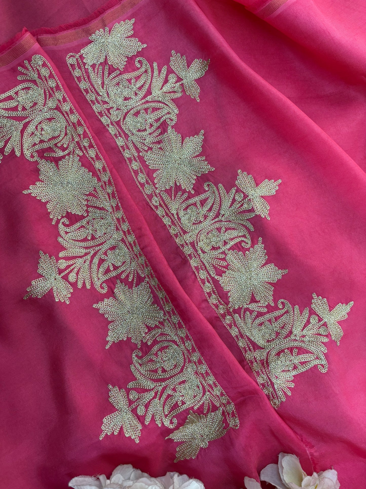 Pink Silk Tilla Embroidered Suit material