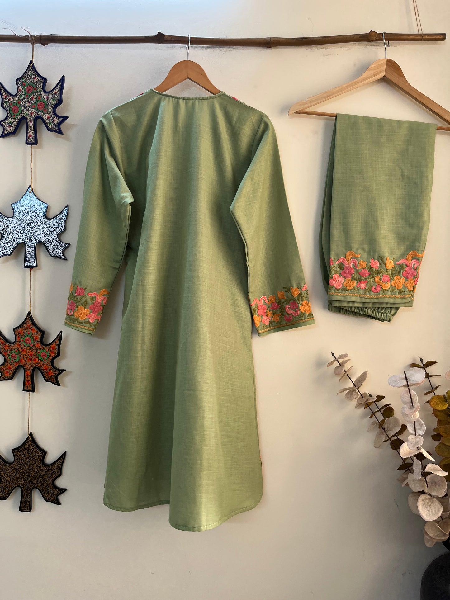 Pastel Green Cotton Stitched Co-ord Set (L)