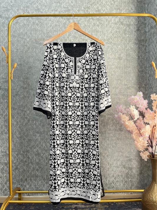 Black Georgette Front Back Jaal Kashmiri Semi Stitched Kurta