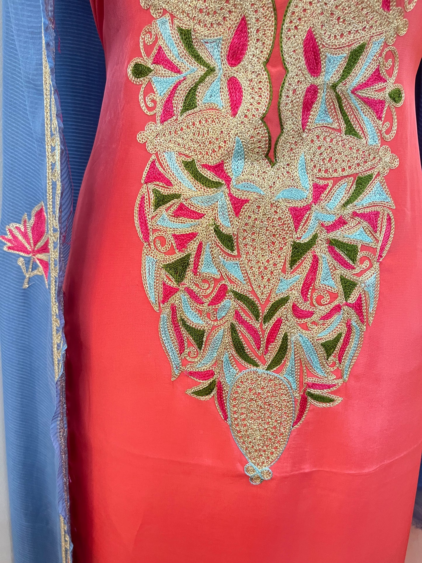 Kalaa’ Peach Crape Kashmiri Suit