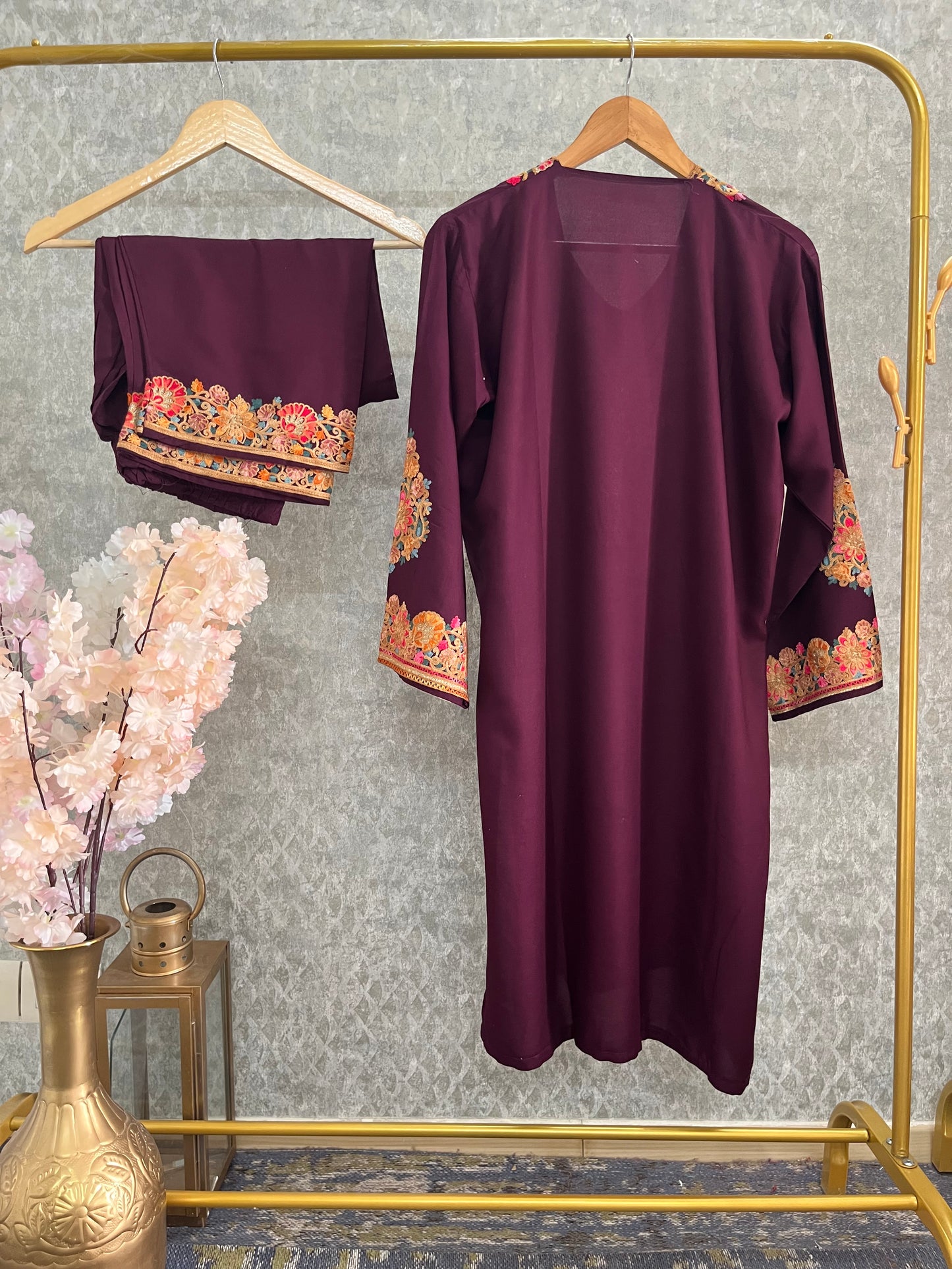 Wine Cotton Stitched Co-ord Set( 44)