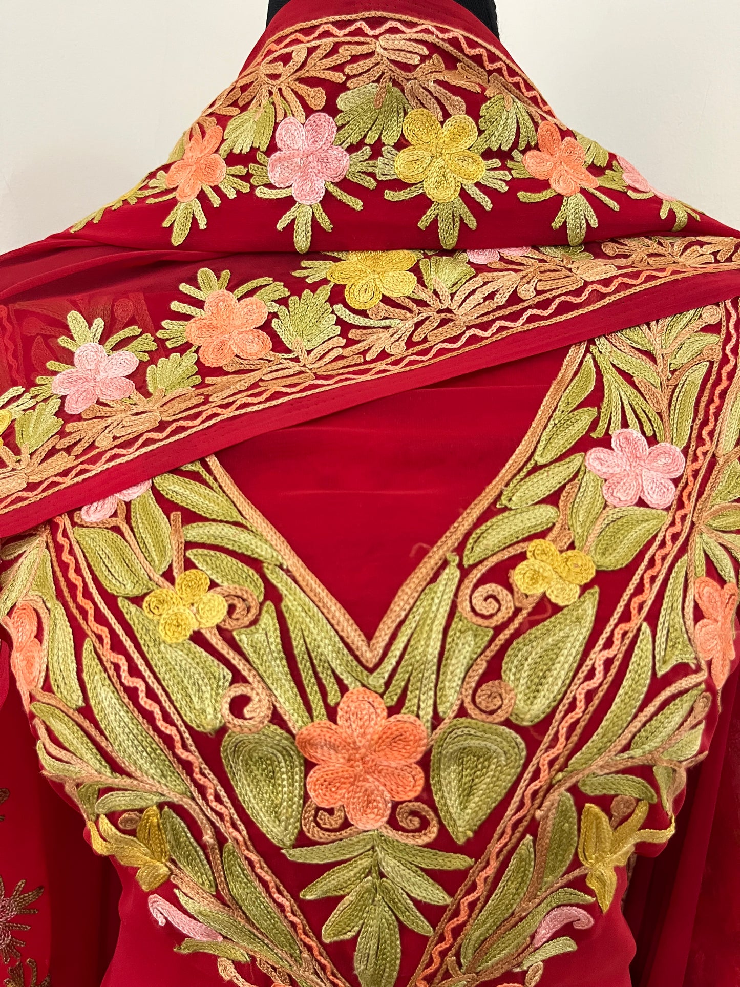 Red Georgette 3 Pc Kashmiri Suit