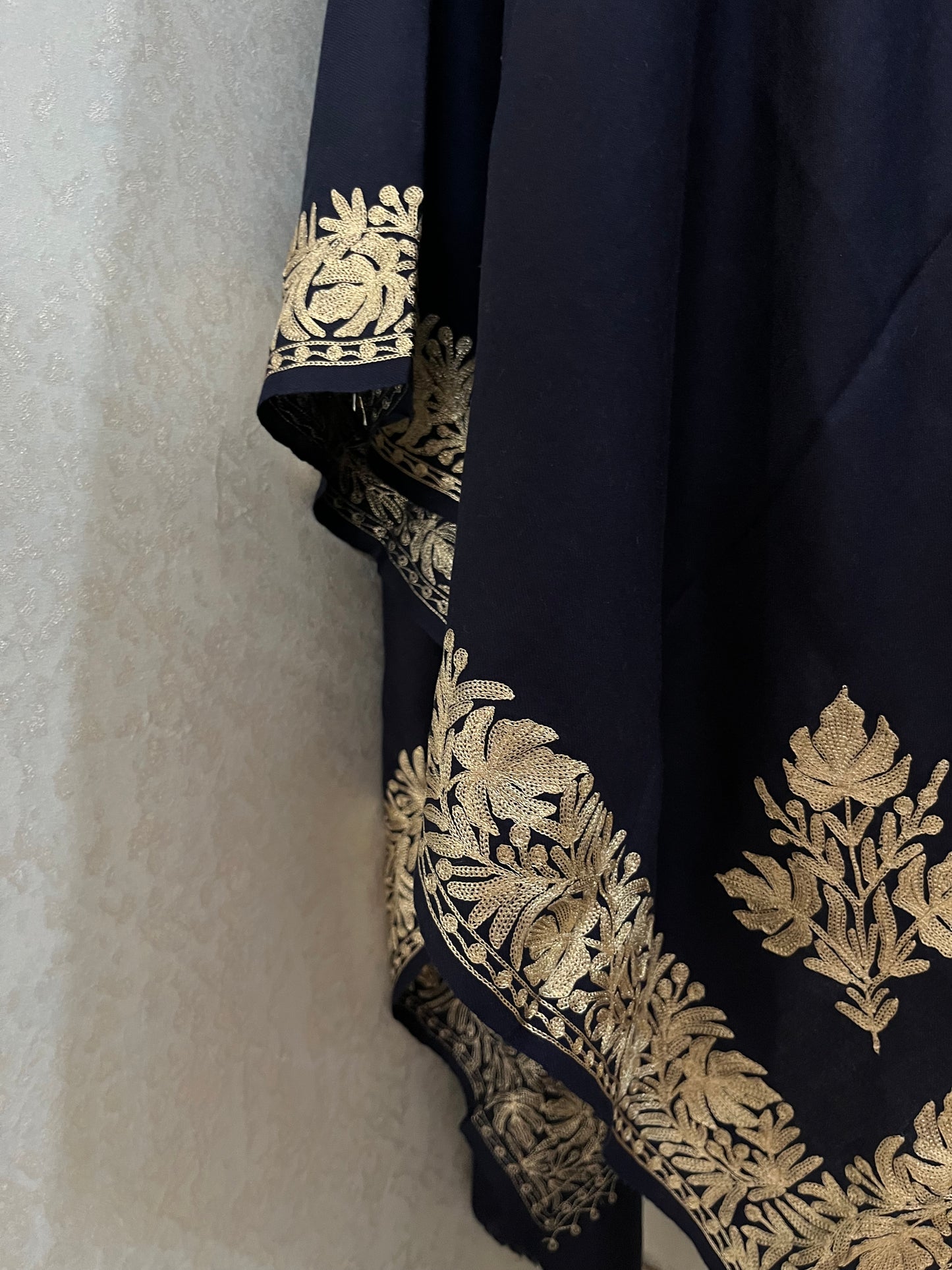 Navy Blue Semi Pashmina Tilla Embroidered stole