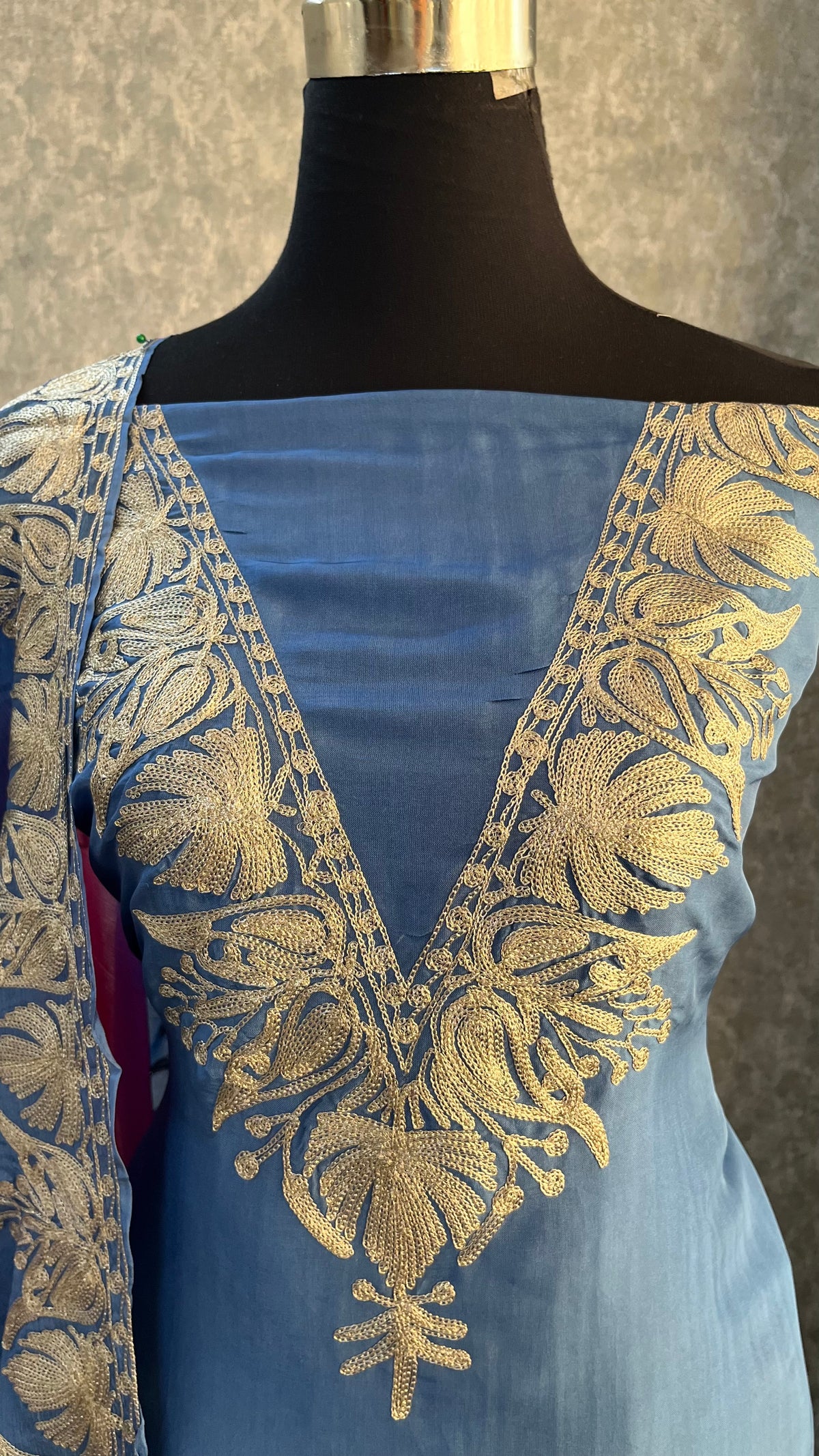 Blue Sanam Silk Kashmiri Suit