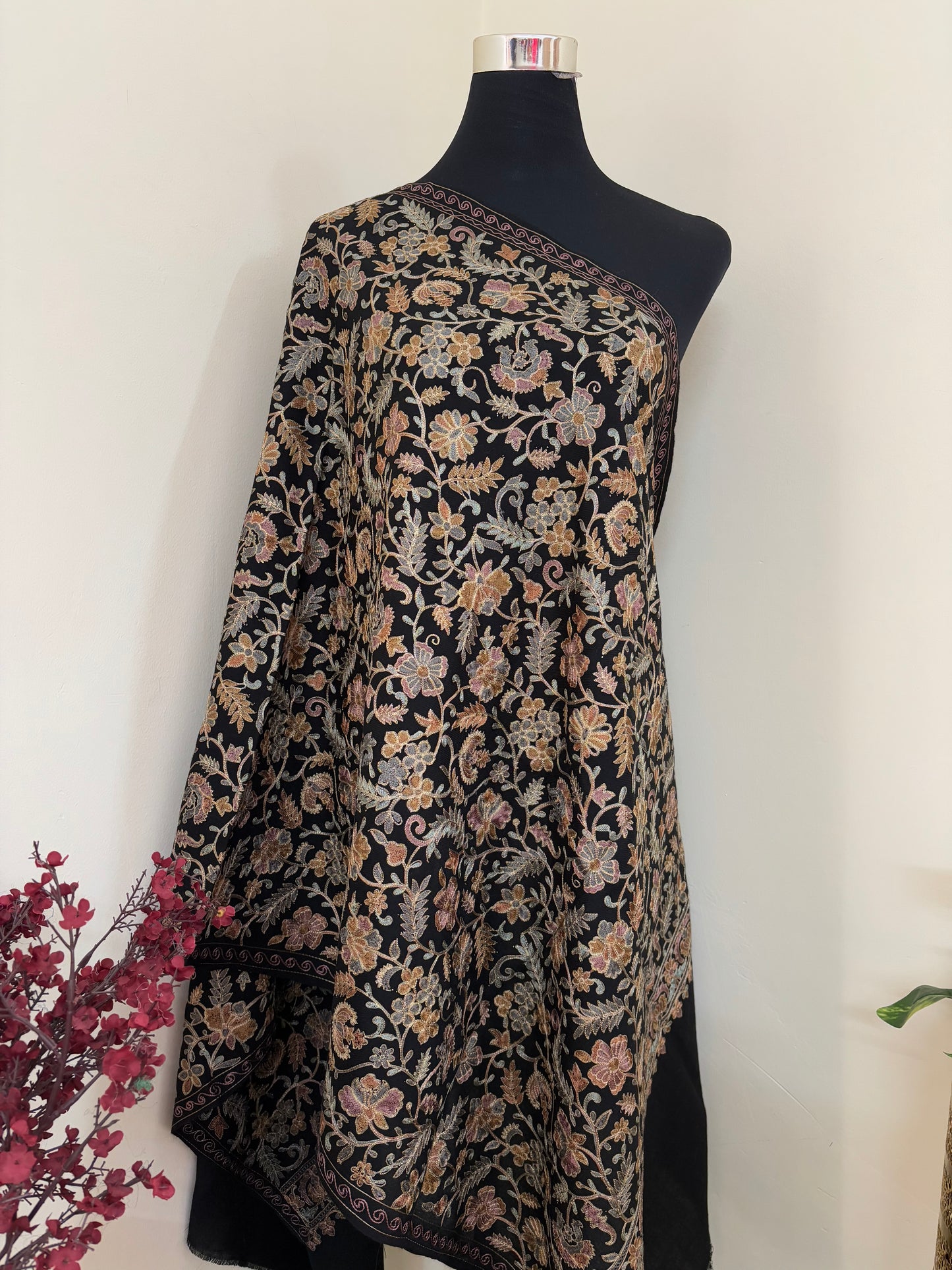 Black Jaal Embroidered Kashmiri stole