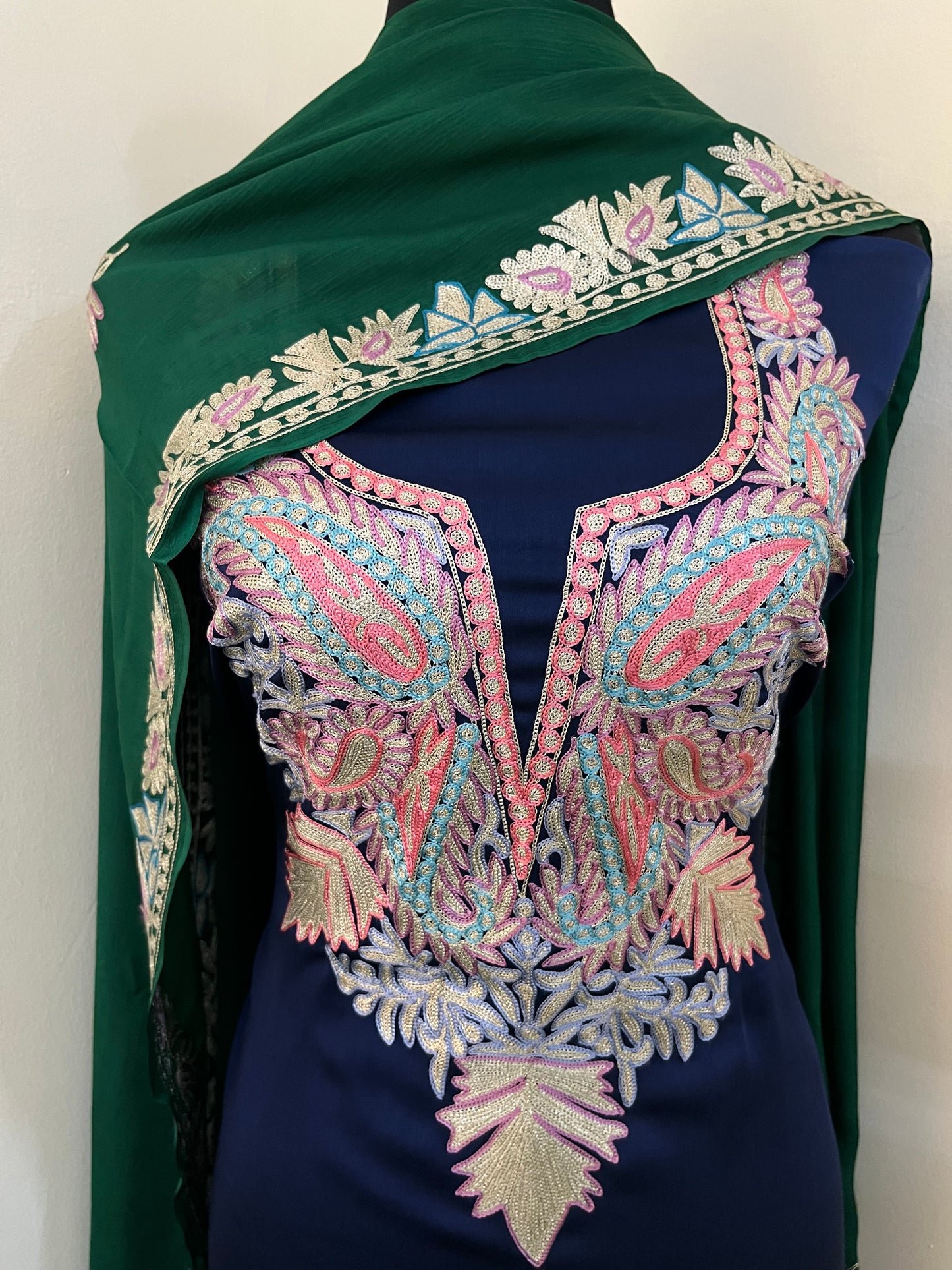 Kalaa’ Royal Blue 3D Crape Kashmiri Suit
