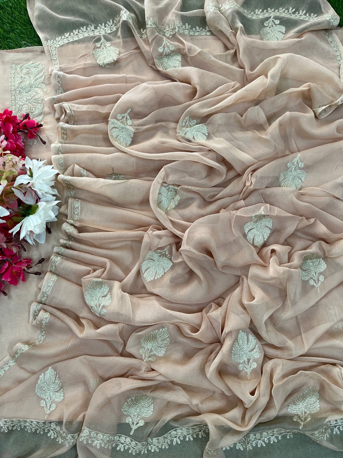 Peach Pink Sanam’ Silk Tilla Kashmiri Suit