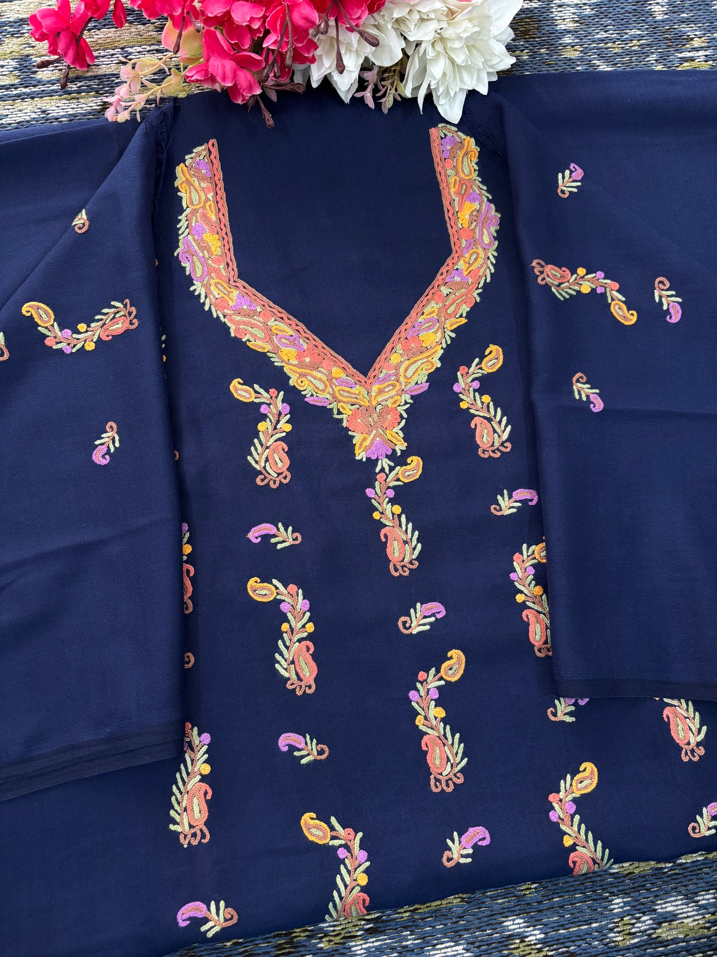 Cotton Blue Two Piece Set (Hand Embroidered)