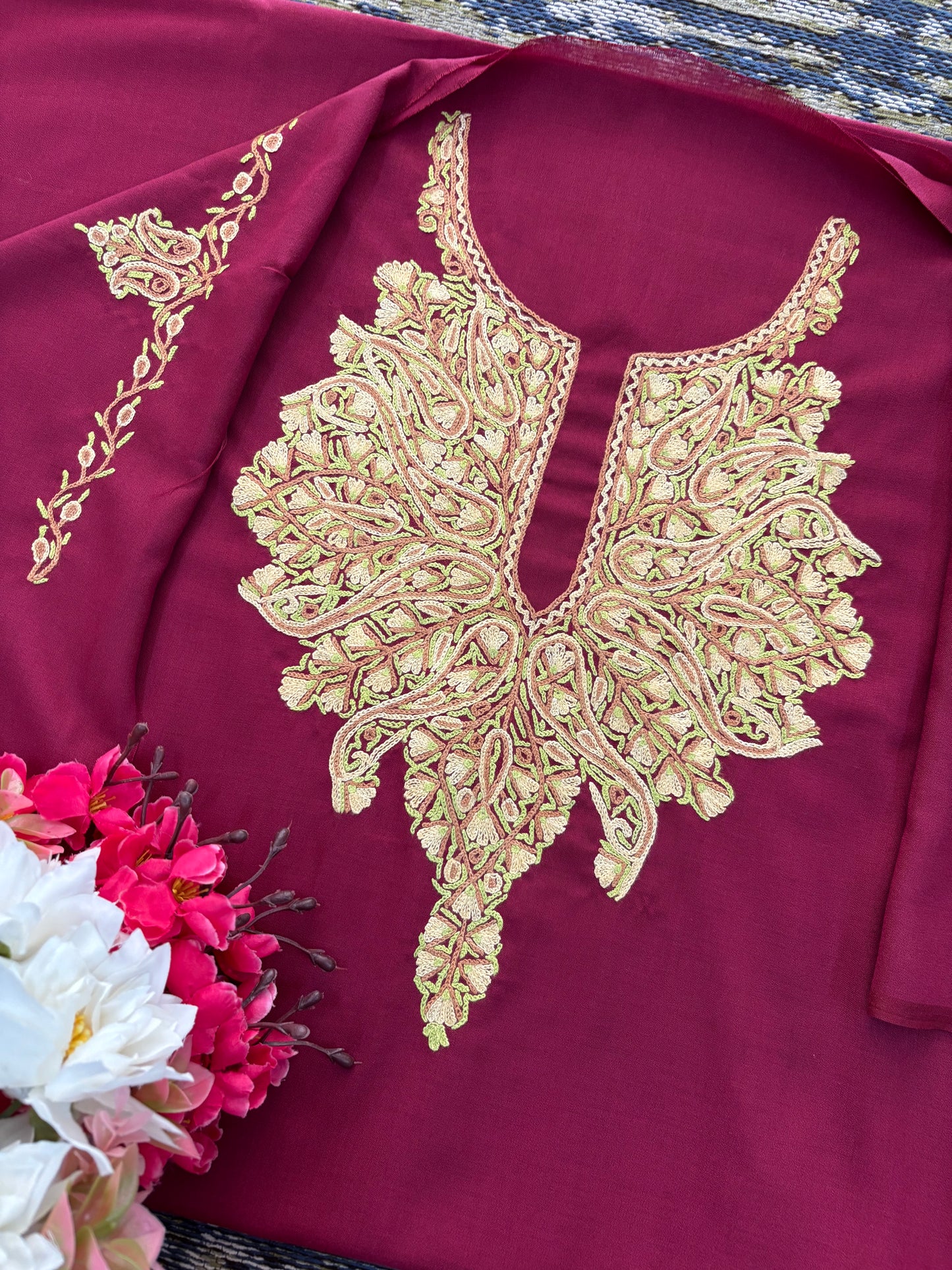 Maroon Cotton Cord Set (Hand Embroidered)