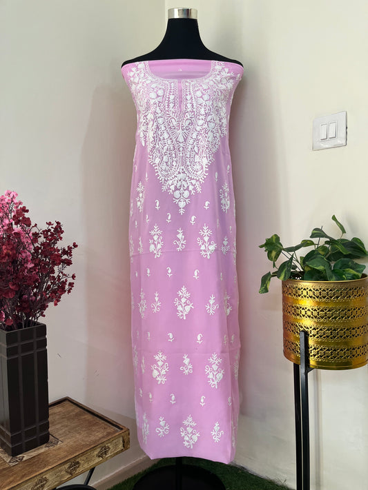 Soft Pink Georgette Kashmiri Unstitched Kurta Material