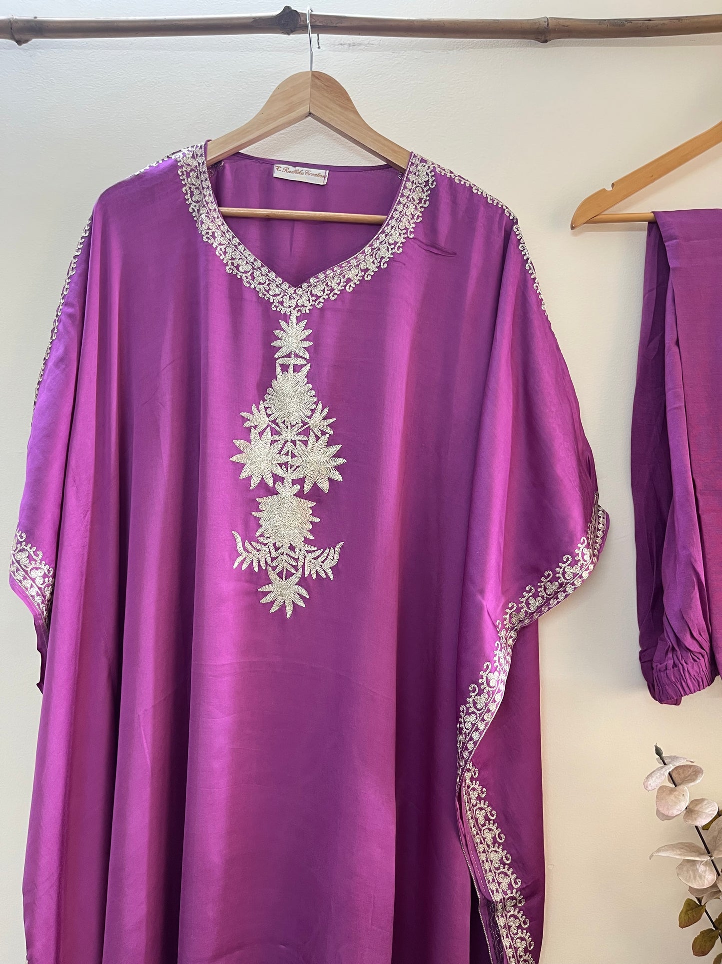 Lavender Cotton Crape Kashmiri Kaftan Set