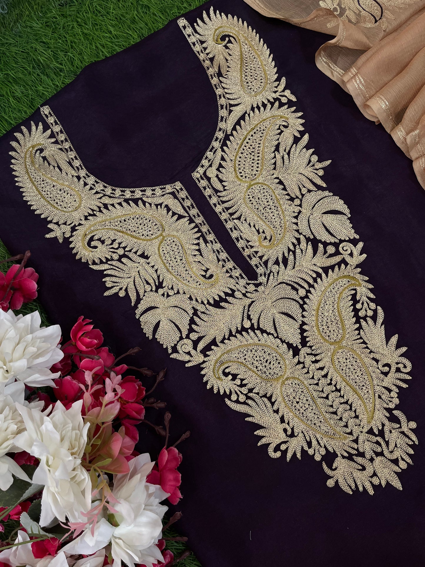 Violet Silk Aari Tilla Fusion Suit