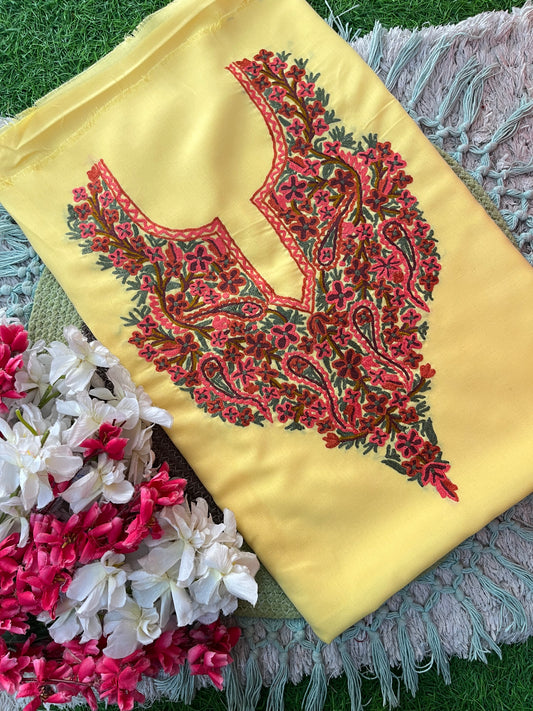 Lemon Yellow Cotton Cord Set (Hand Embroidered)