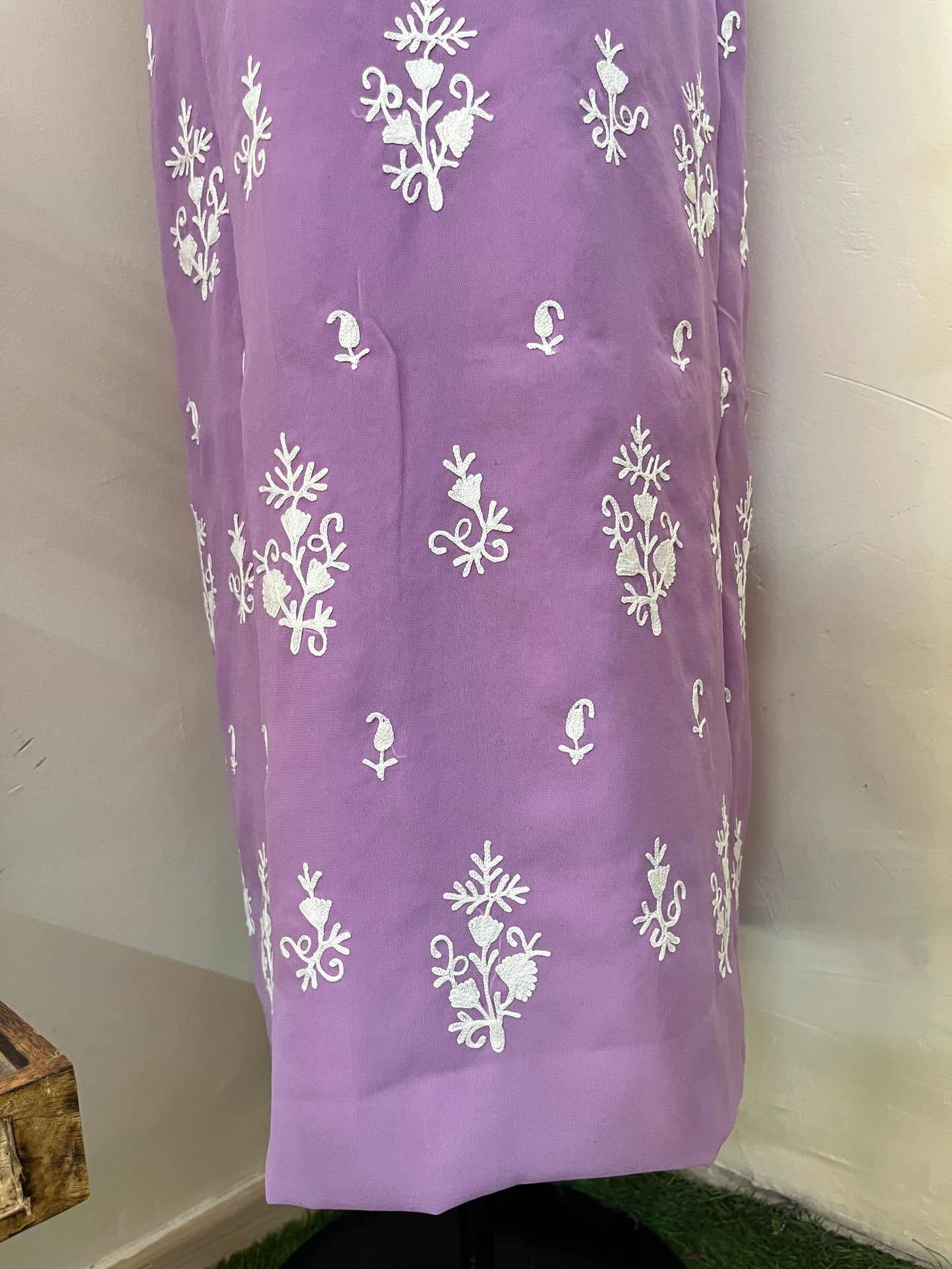 Lavender Georgette Kashmiri Unstitched Kurta Material