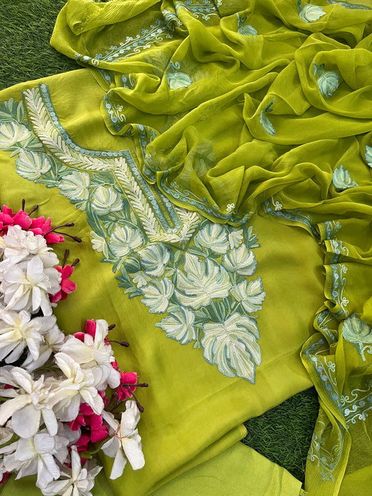 Lime Green Opada Silk Kashmiri Suit