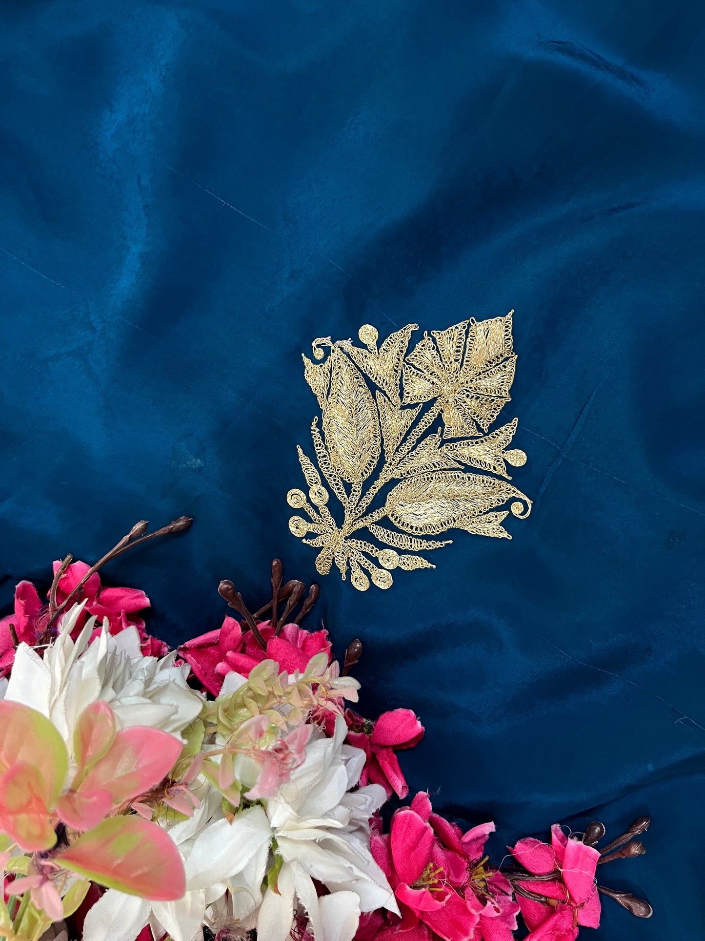 Peacock Blue Crape Kashmiri Suit