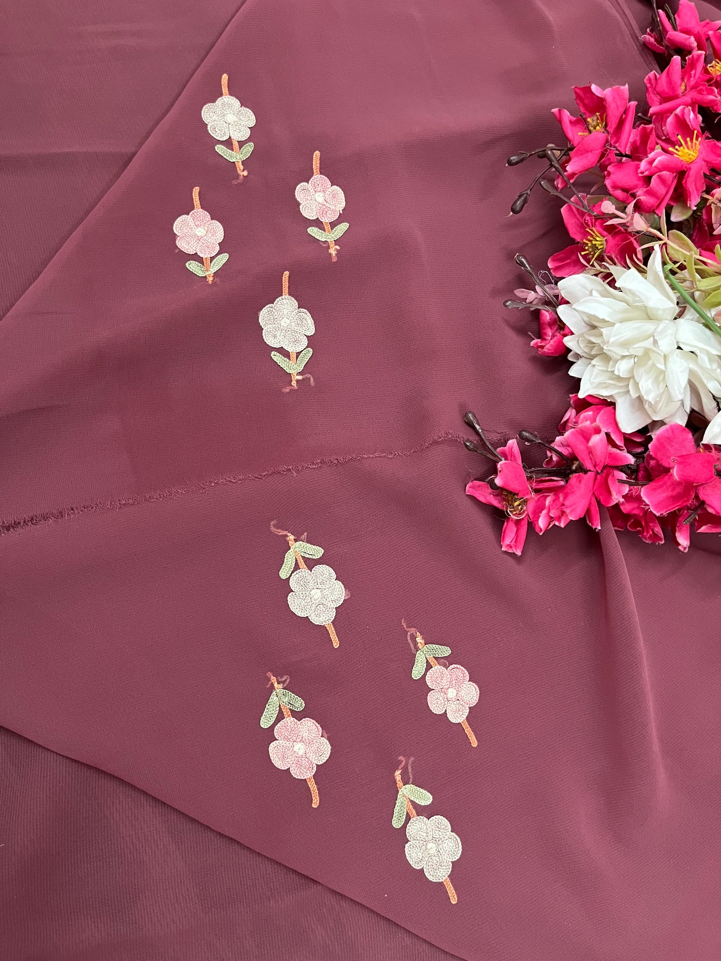 Onion Pink Georgette 3 Pc Kashmiri Suit