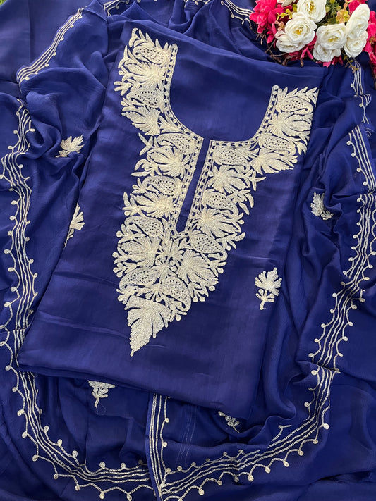Blue Silk Tilla Kashmiri Suit