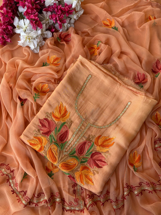 Peach Opada Silk Kashmiri Suit