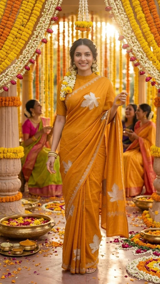 Soft Orange Pure Chinon Kashmiri Tilla Saree