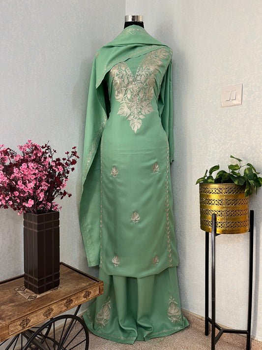 Pastel Green Tilla Embroidered 3pc Suit Stole