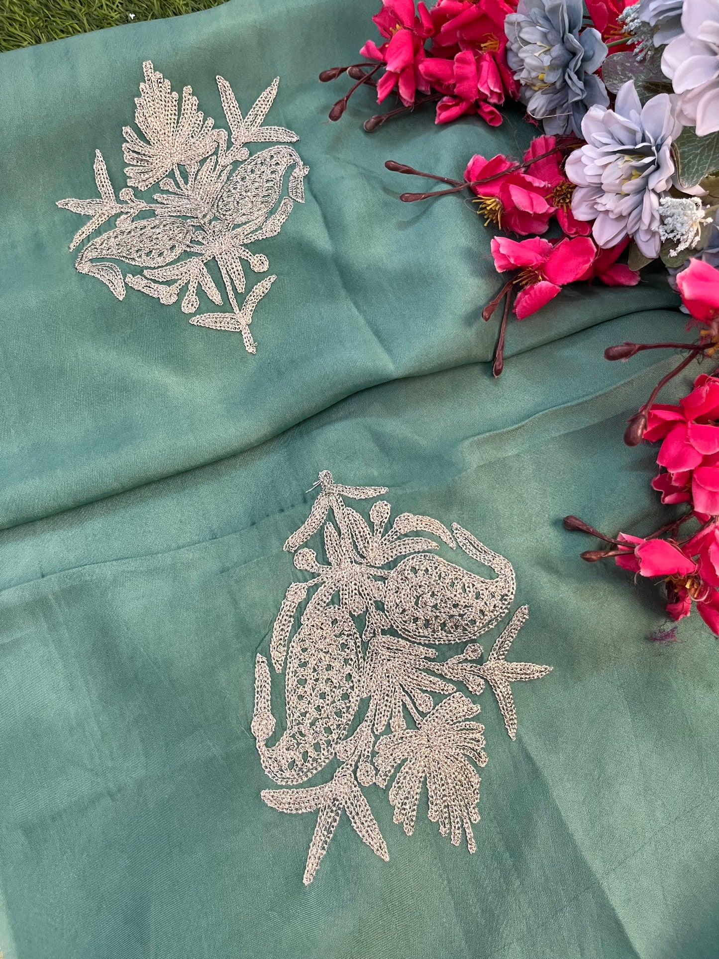 Pastel Green Silk Tilla Kashmiri Suit