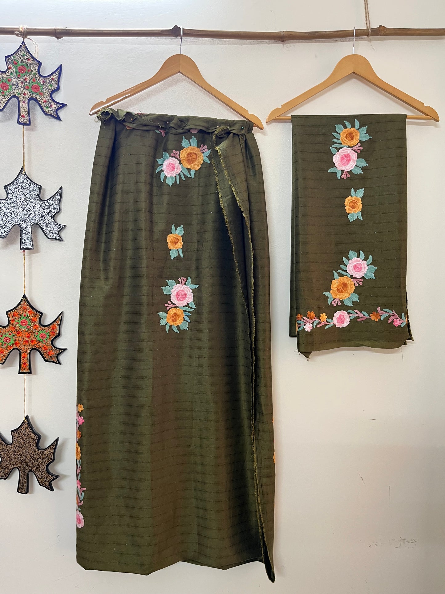 Henna Green Muslin Cotton Striped Sequin Pattern Unstitched Co-ord Set