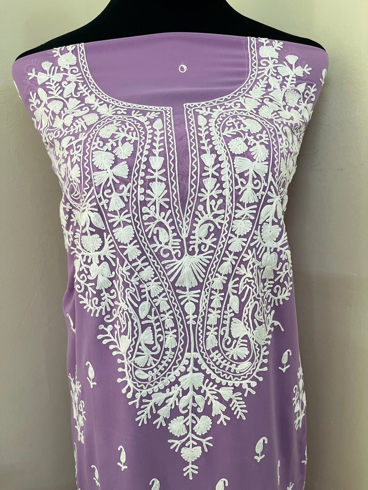 Lavender Georgette Kashmiri Unstitched Kurta Material
