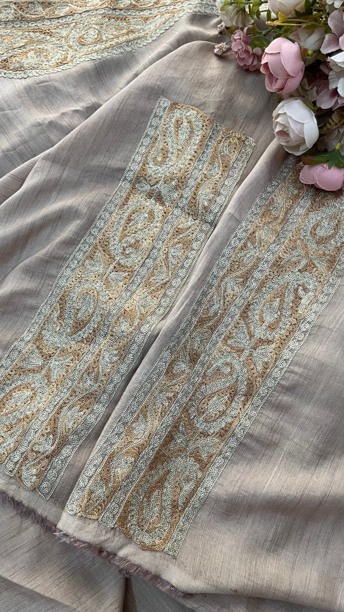 Beige Silk Kashmiri Suit